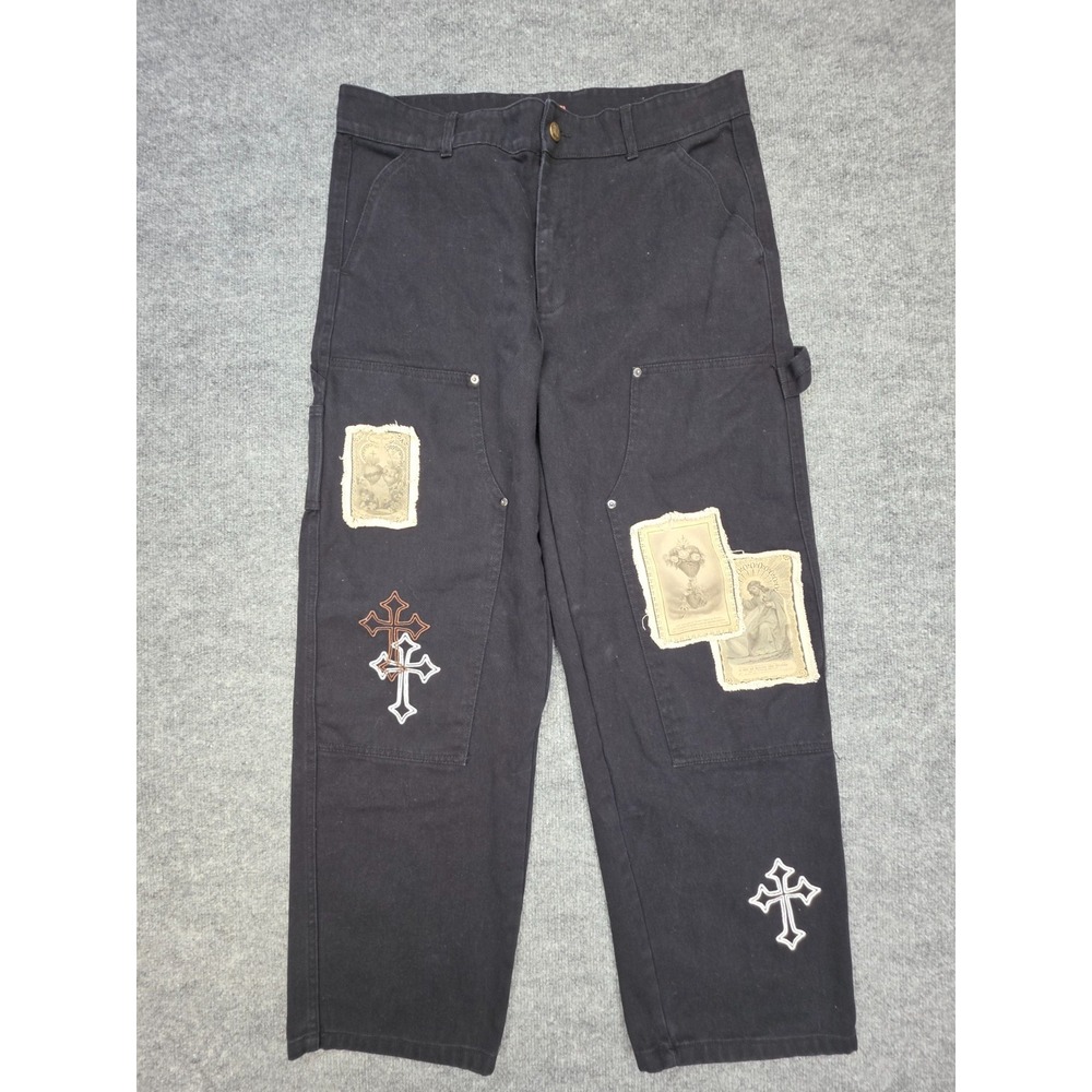 CTHDRL Chrome STYLE Jeans Men Large (FITS 34 x 29) Black Patchwork Double Knee